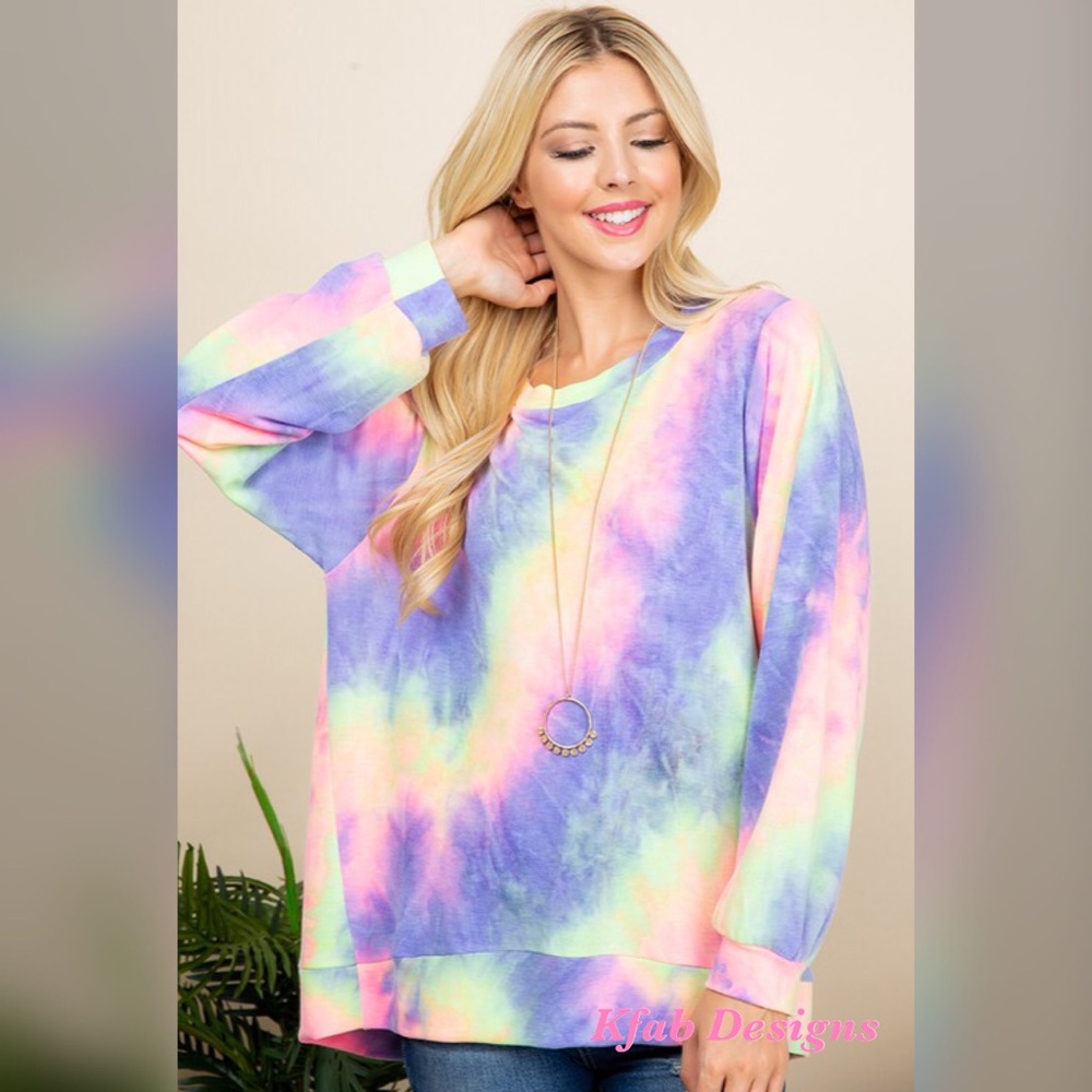 🥰LAST 1! Soft Tie Dye French Terry Hi Lo Pullover - Picture 3 of 6
